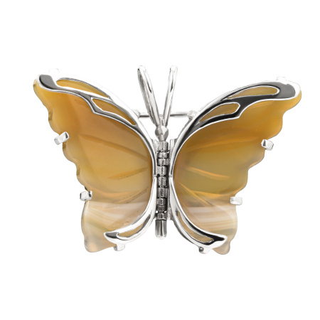 Серебряная брошь-подвеска с агатом «Бабочка»