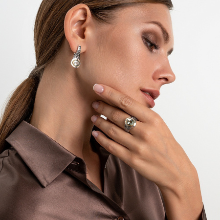 Серебряные серьги «Мятные Соты» с зеленым аметистом