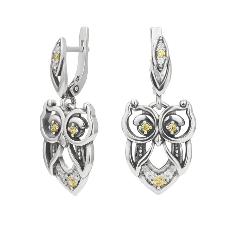 Серьги из серебра с фианитами «Сова»