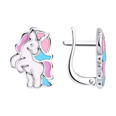 Серьги из серебра с эмалью «Единорог»