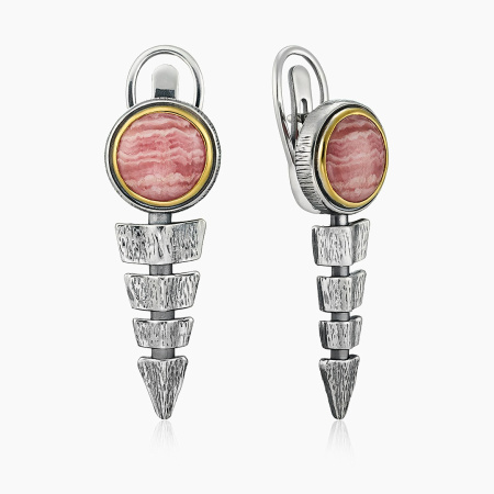 Серьги из серебра с камнем родохрозит