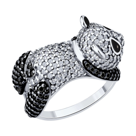 Кольцо из серебра с фианитами и эмалью «Панда»