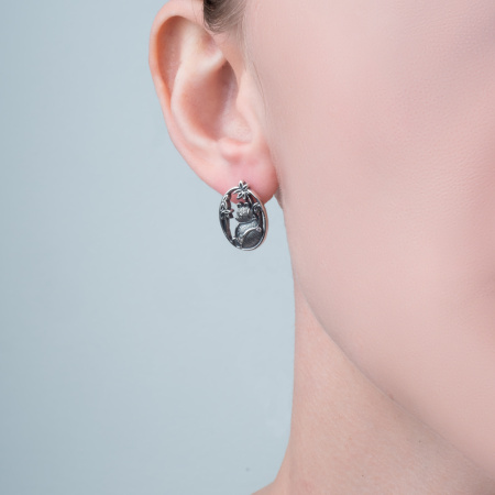 Серьги женские из серебра 925 Панда медведь тросник