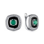 Серебряные серьги с зеленым агатом и фианитами