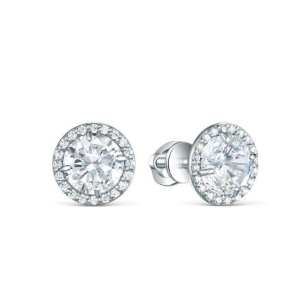 Серьги-пусеты из серебра с фианитами