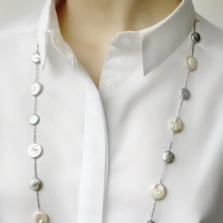 Колье сотуар из серебра с барочным жемчугом