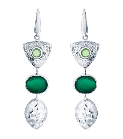 Серьги из серебра 925 пробы с пренитами и агатом
