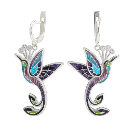 Серьги из серебра «Райская птица» с эмалью