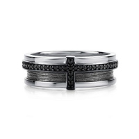 Серебряное мужское кольцо с фианитами «Крест»