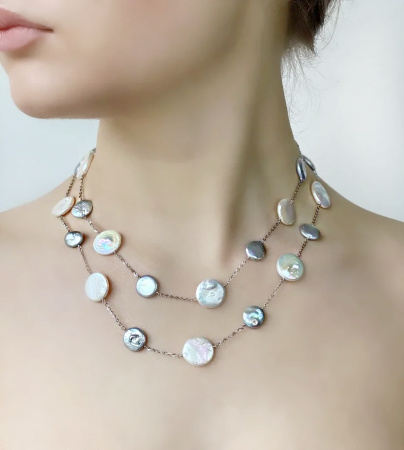 Колье сотуар из серебра с барочным жемчугом