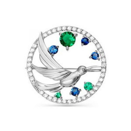 Брошь из серебра с фианитами «Колибри»