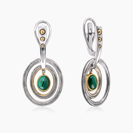 Серьги из серебра с камнем малахит