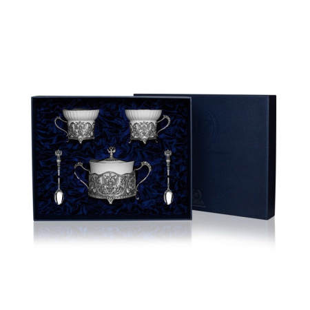 Набор чайная серебряная пара «Герб» с сахарницей