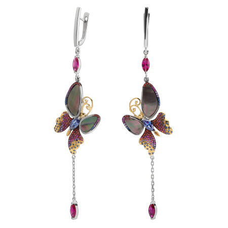 Серьги из серебра с перламутром и фианитами «Бабочка»