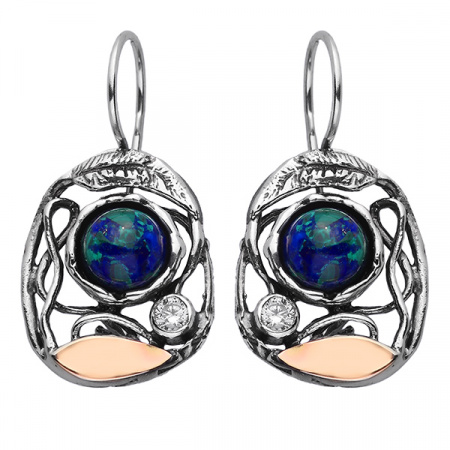 Серебряные серьги с лазуритом, фианитом и золотом