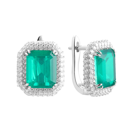 Серьги из серебра с ситаллом и фианитами