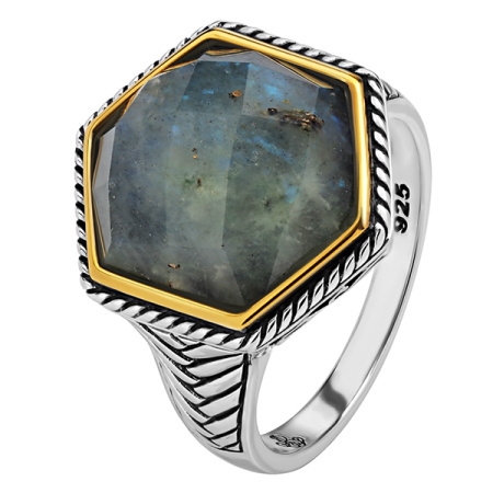 Серебряное кольцо с лабрадоритом и позолотой