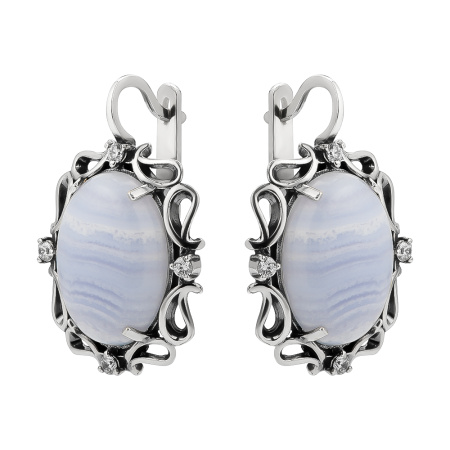 Серьги из серебра с агатом и фианитом «Галерея»
