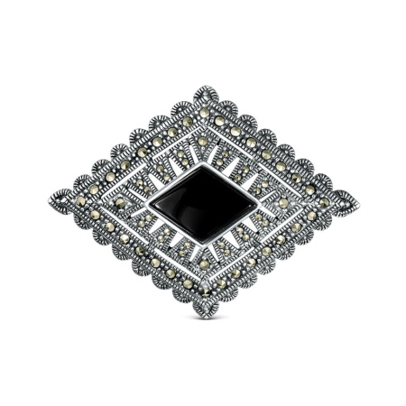 Серебряный кулон с черным ониксом и марказитами