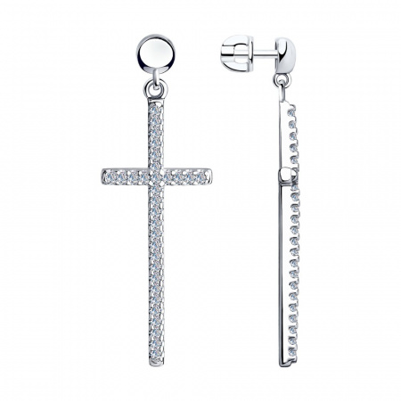 Серьги из серебра с фианитами «Крест»