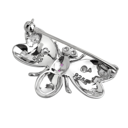 Серебряная брошь с марказитами Swarovski, аметистом и фианитами