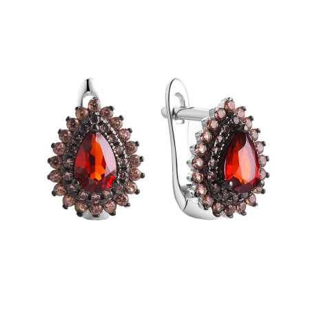 Серебряные серьги с гранатом и нанокристаллами