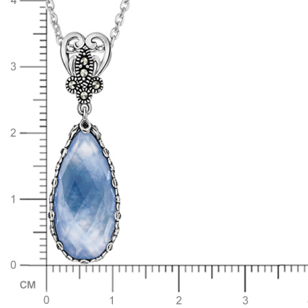Кулон на цепи с голубым кварцем, перламутром и марказитами Swarovski