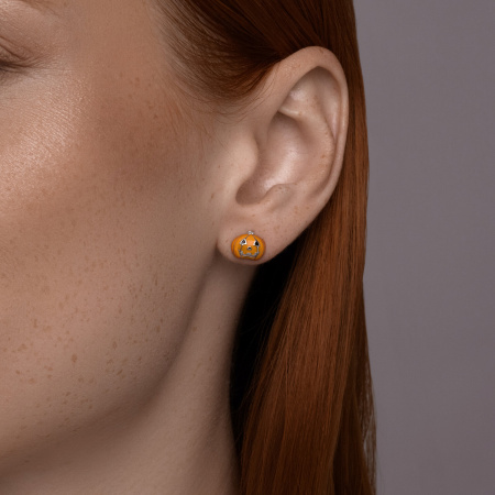 Серьги-пусеты из серебра с эмалью «Тыква»