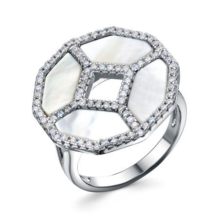 Кольцо из серебра с перламутром и фианитами