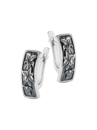Серьги из серебра с чернением «Цветок»