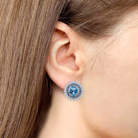 Серьги из серебра с наносапфирами и фианитами