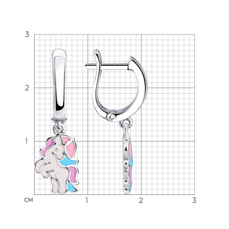 Серьги из серебра с эмалью «Единорог»