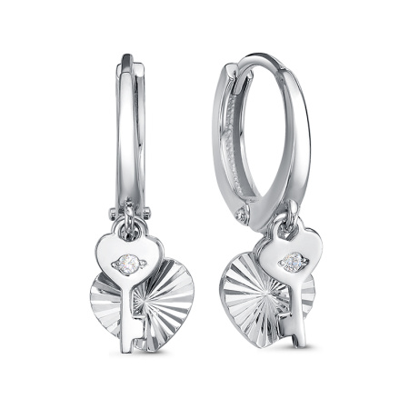 Серьги из серебра с фианитом «Ключ от сердца»