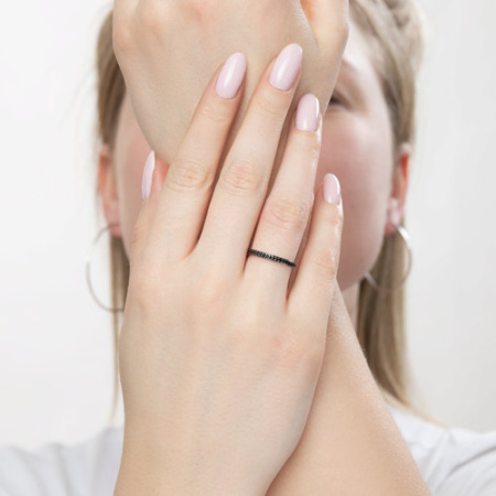 Серебряное кольцо с чёрными фианитами SOKOLOV