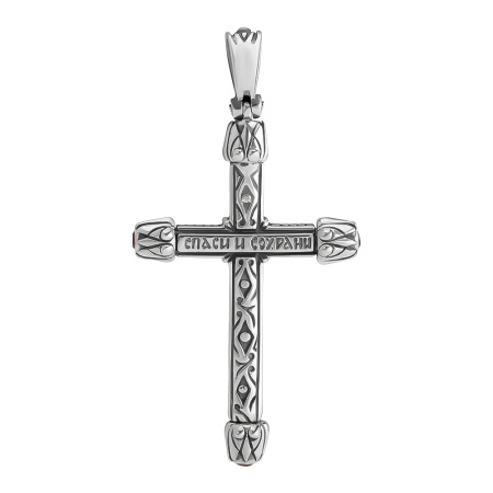 Серебряный крестик с гранатом