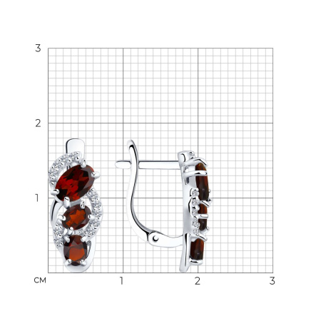 Серьги из серебра с гранатом и фианитами