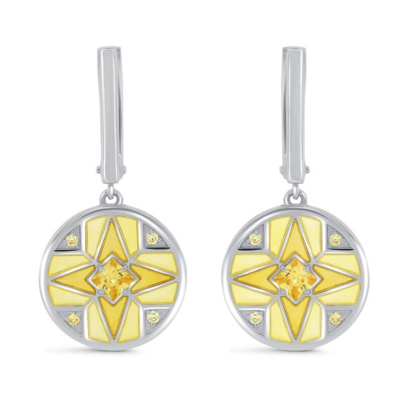 Серьги из серебра с холодной эмалью и фианитами