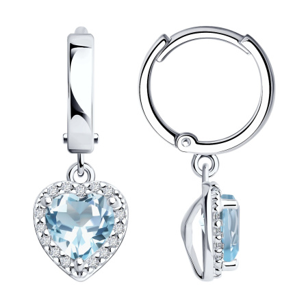 Серьги из серебра с топазами и фианитами «Сердце»
