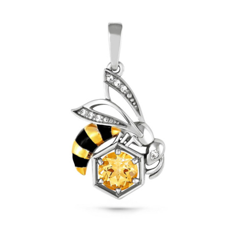 Серебряная подвеска с фианитами и цитрином «Пчела»