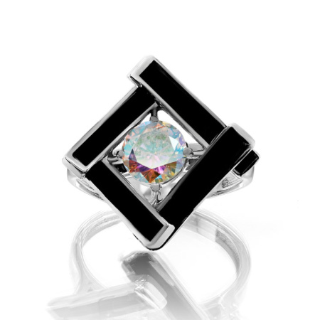 Кольцо из серебра с фианитом и эмалью