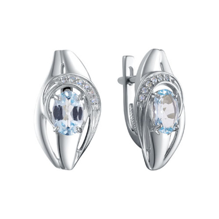 Серьги из серебра с топазами sky и фианитами