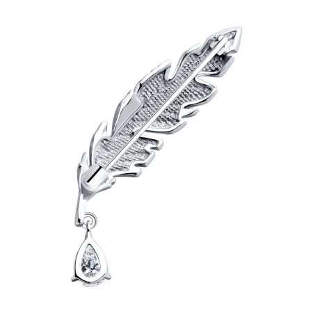Серебряная брошь с фианитом «Перо»