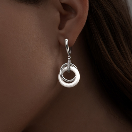 Серебряные серьги с фианитами и керамикой