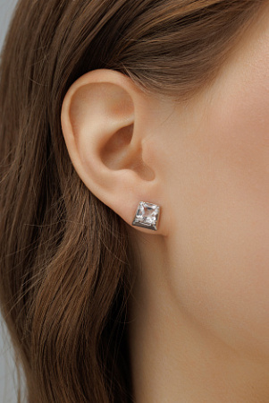 Серьги-пусеты из серебра с горным хрусталем