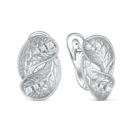 Серебряные серьги с фианитами «Листья»