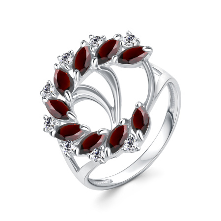 Серебряное кольцо с гранатом и фианитами