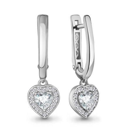 Серьги из серебра с фианитами «Сердце»