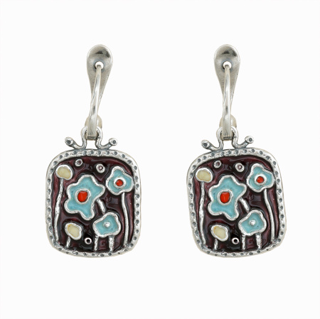 Серьги «Цветы» из серебра с эмалью