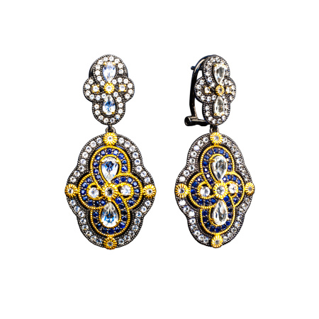 Серьги из серебра с голубыми и белыми топазами