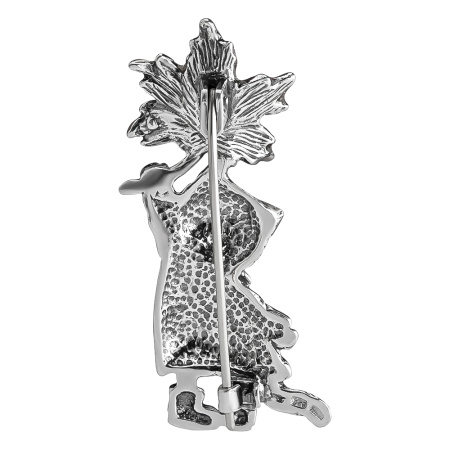 Брошь из серебра 925 Кот осенний с кленом